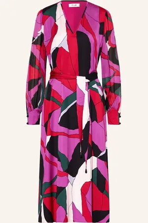 Diane von Furstenberg Saténové Šaty Abel Ze Směsi Materiálů fuchsiová zelená černá