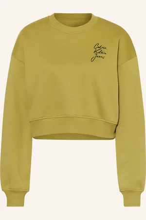 Calvin Klein Cropped Mikina tmavě žlutá