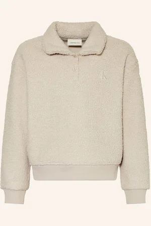 Calvin Klein Plyšový Svetr Troyer světle šedá