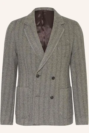 OFFICINE GENERALE Kašmírové Sako Leon Slim Fit tmavě hnědá krémová