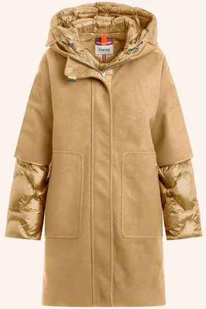 Parajumpers Péřový Kabát Joy Ze Směsi Materiálů velbloudí
