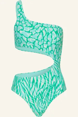 Seafolly Plavky S Jedním Ramínkem Animal Instinct tyrkysová zelená krémová