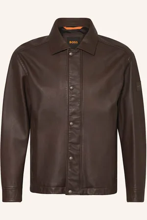 HUGO BOSS Kožená Bunda Jericho hnědá