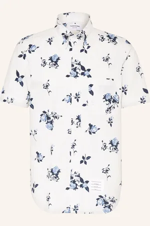 Thom Browne Košile S Krátkým Rukávem Straight Fit bílá tmavě modrá modrá