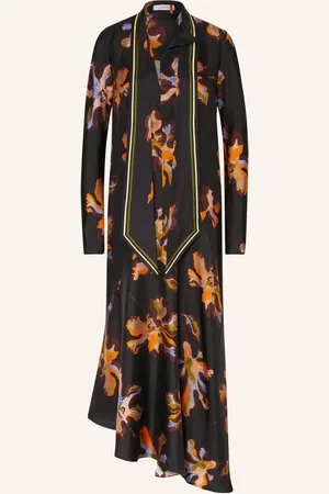 Dorothee Schumacher Hedvábné Šaty Floral Seductive S Vázačkou černá oranžová fialová
