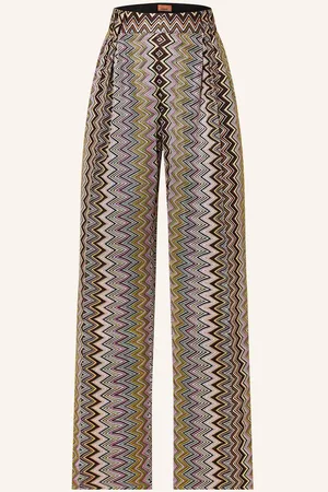 Missoni Úpletové Kalhoty tmavě hnědá žlutá růžová