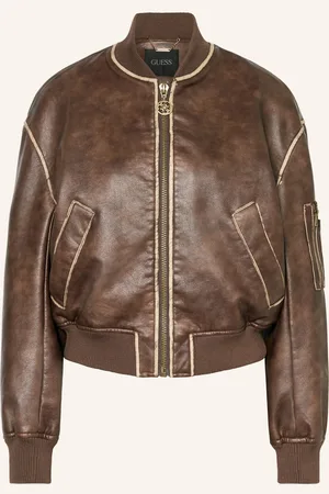 Guess Blouson Angelique V Koženém Vzhledu hnědá