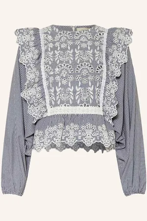 Max Mara Halenka Orazio S Děrovanou Krajkou tmavě modrá bílá