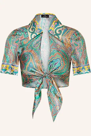 Etro Cropped Halenka Z Hedvábí modrá zelená růžová
