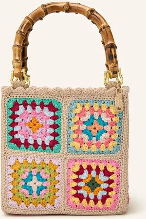 La Milanesa Shopper Crochet Small tmavě červená světle zelená béžová
