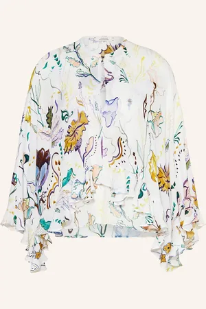 Dorothee Schumacher Hedvábná Halenka Floral Twist S Volánky bílá žlutá modrá