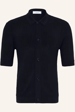 LARDINI Úpletová Košile Slim Fit tmavě modrá