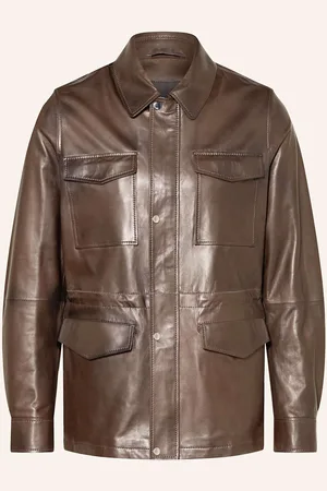 Manzoni 24 Bunda Fieldjacket Z Kůže tmavě hnědá