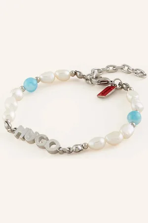 HUGO BOSS Náramek Shellbeads stříbrná bílá tmavě modrá