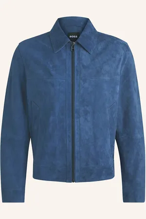 HUGO BOSS Kožená Bunda Malbano modrá