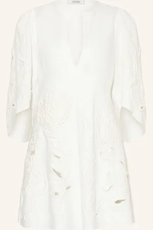 Dorothee Schumacher Lněné Šaty Embroidered Beauty krémová