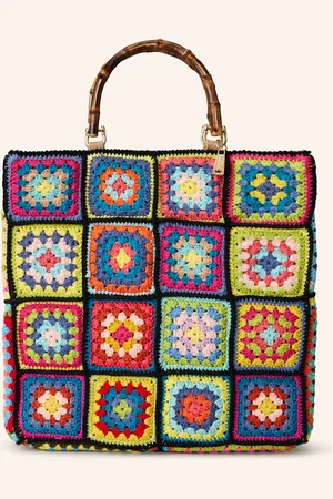 La Milanesa Shopper Crochet Large černá žlutá mátová