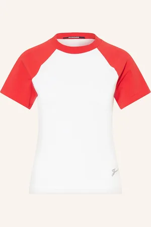 Jacquemus Tričko Le Mini Tshirt Baseball bílá červená