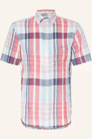 GANT Lněná Košile S Krátkým Rukávem Regular Fit červená tmavě modrá bílá