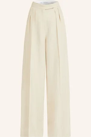 Max Mara Marlene Kalhoty Rauche Ze Lnu béžová krémová
