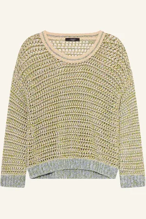 Max Mara Svetr Liuto Se Lnem krémová zelená černošedá