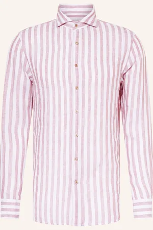 Profuomo Košile Regular Fit Ze Lnu růžová bílá