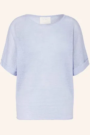 Oui Oversized Úpletové Tričko Ze Lnu tmavě modrá