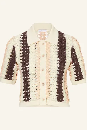 Reiss Cropped Háčkovaná Halenka Roni krémová tmavě hnědá světle hnědá