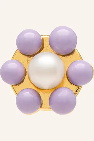Lulu Copenhagen Puzetové Náušnice Bouquet Purple Flower zlatá