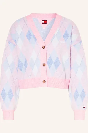 Tommy Hilfiger Cropped Pletený Kabátek růžová bílá tmavě modrá