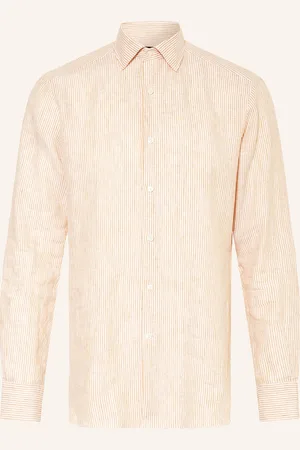 Ermenegildo Zegna Lněná Košile Regular Fit bílá světle hnědá
