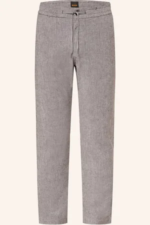 HUGO BOSS Kalhoty Sanderson Straight Fit Se Lnem černošedá