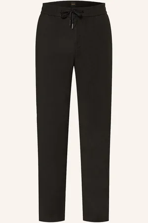 HUGO BOSS Kalhoty Sanderson Straight Fit Se Lnem černá