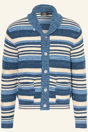 Ralph Lauren Pletený Kardigan Se Lnem tmavě modrá krémová modrá