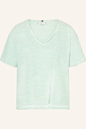 Tommy Hilfiger Tričko S Příměsí Lnu režná zelená