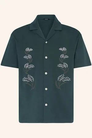Reiss Košile Resort Goya Relaxed Fit tmavě zelená bílá hnědá