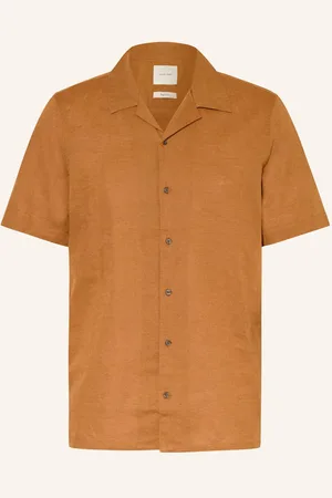 Calvin Klein Košile S Krátkým Rukávem Regular Fit Se Lnem koňaková