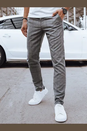D-Street Stylové šedé kalhoty s károvaným vzorem
