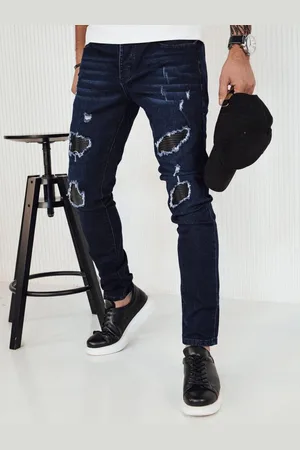 D-Street Trendy tmavě modré rifle s módními odřeninami