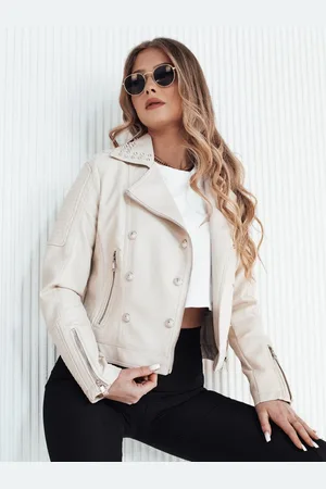 D-Street Stylová béžová dámská koženková bunda Trucco