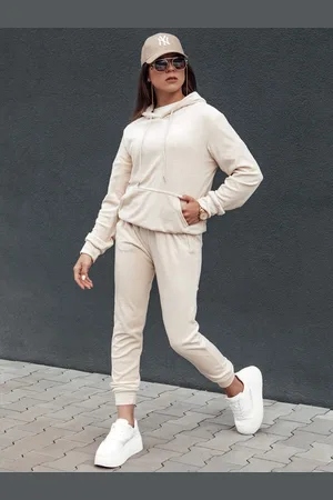 D-Street Velurová dámská ecru tepláková souprava Relax Fit