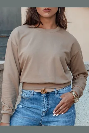 D-Street Dámská světle hnědá mikina v jednoduchém provedení Casualvibe
