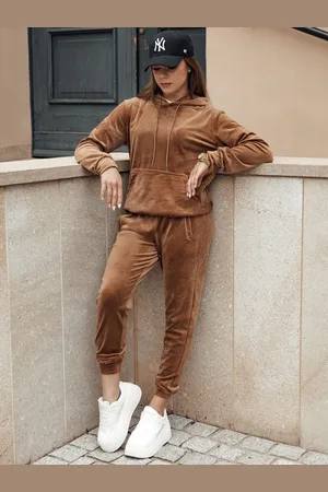 D-Street Velurová dámská hnědá tepláková souprava Relax Fit