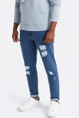 Ombre Clothing Trendy modré džíny s oděrkami V2 PADP-0163