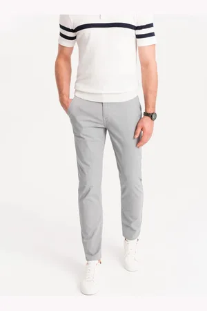 Ombre Clothing Šedé chinos kalhoty s ozdobným pasem V6 PACP-0118