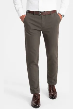 Ombre Clothing Pánské khaki klasické chinos kalhoty s jemnou texturou V2 PACP-0188