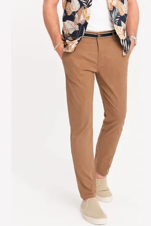 Ombre Clothing Hnědé chinos kalhoty s ozdobným pasemV4 PACP-0118
