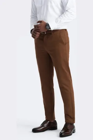Ombre Clothing Chinos karamelové kalhoty klasického střihu s jemnou texturou V3 PACP-0190