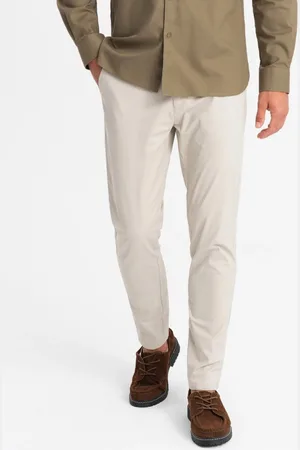 Ombre Clothing Chinos béžové kalhoty klasického střihu V2 PACP-0183