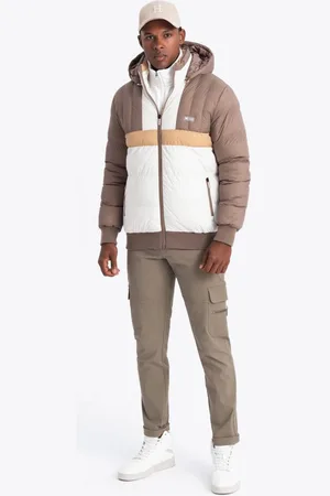 Ombre Clothing Béžová-bílá prošívaná retro bunda V2 JALP-0175